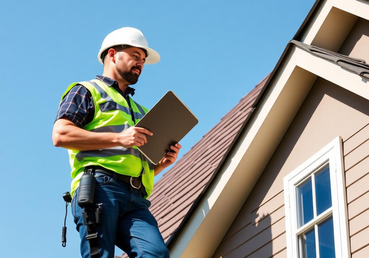 Roof inspector documenting condition